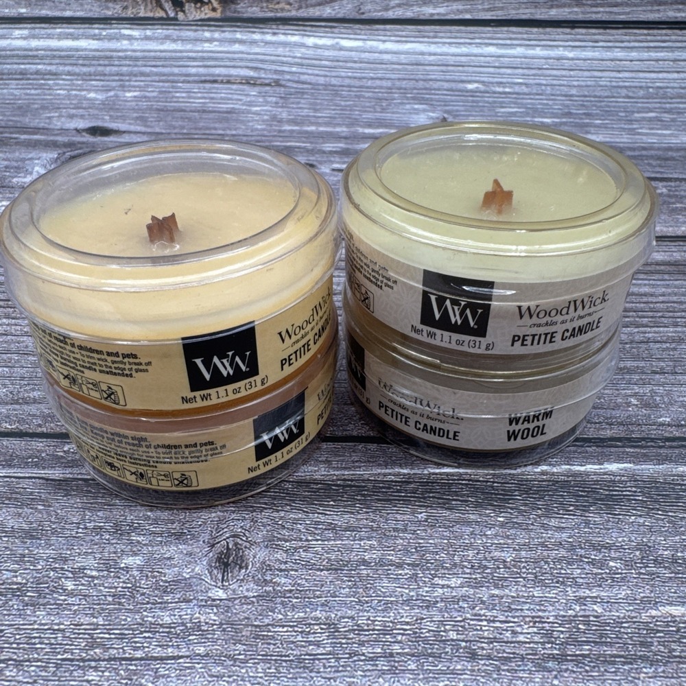 WoodWick Petite Candle Lot Of 4 Crackling Wooden Wick 1.1 oz Each Cream Tan